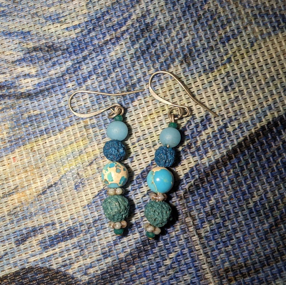 Circle blue dangle earrings, boho earrings, boho women accessories
